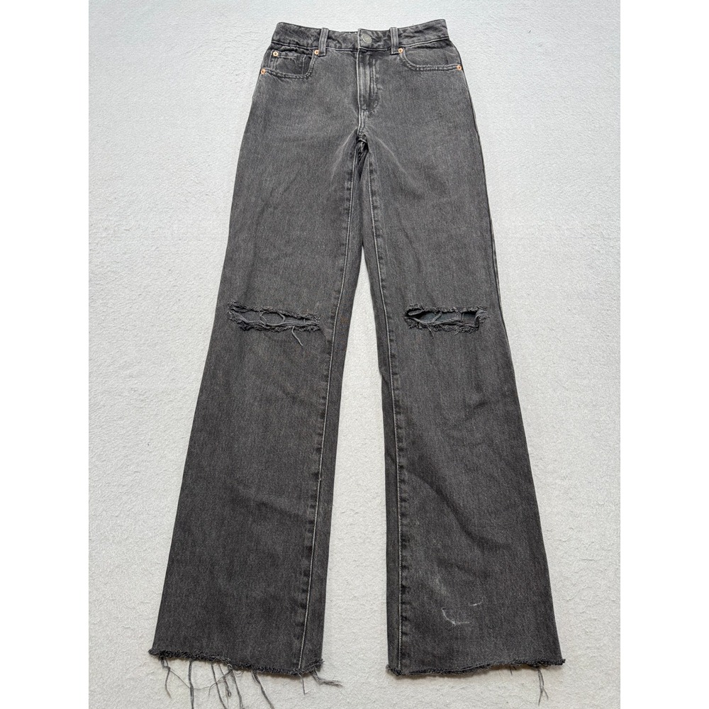 Garage Jeans Women's 00/23 Black Faded Relaxed Fit Straight High Rise Distressed